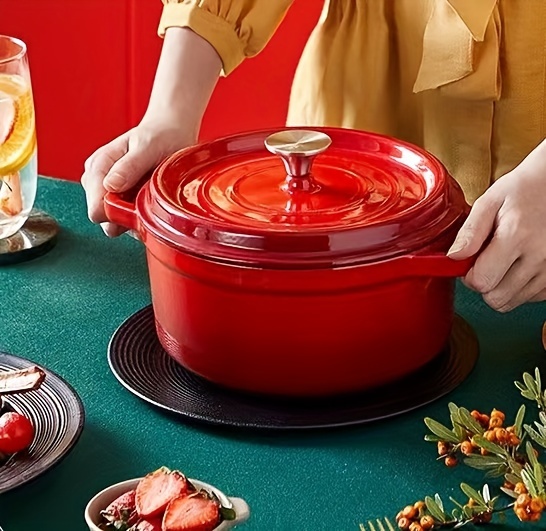 enameled cast iron dutch oven with handles 18 2cm 7 16in diameter 14cm 5 5in height 6 4  5  1 7kg capacity suitable for gas stoves details 0