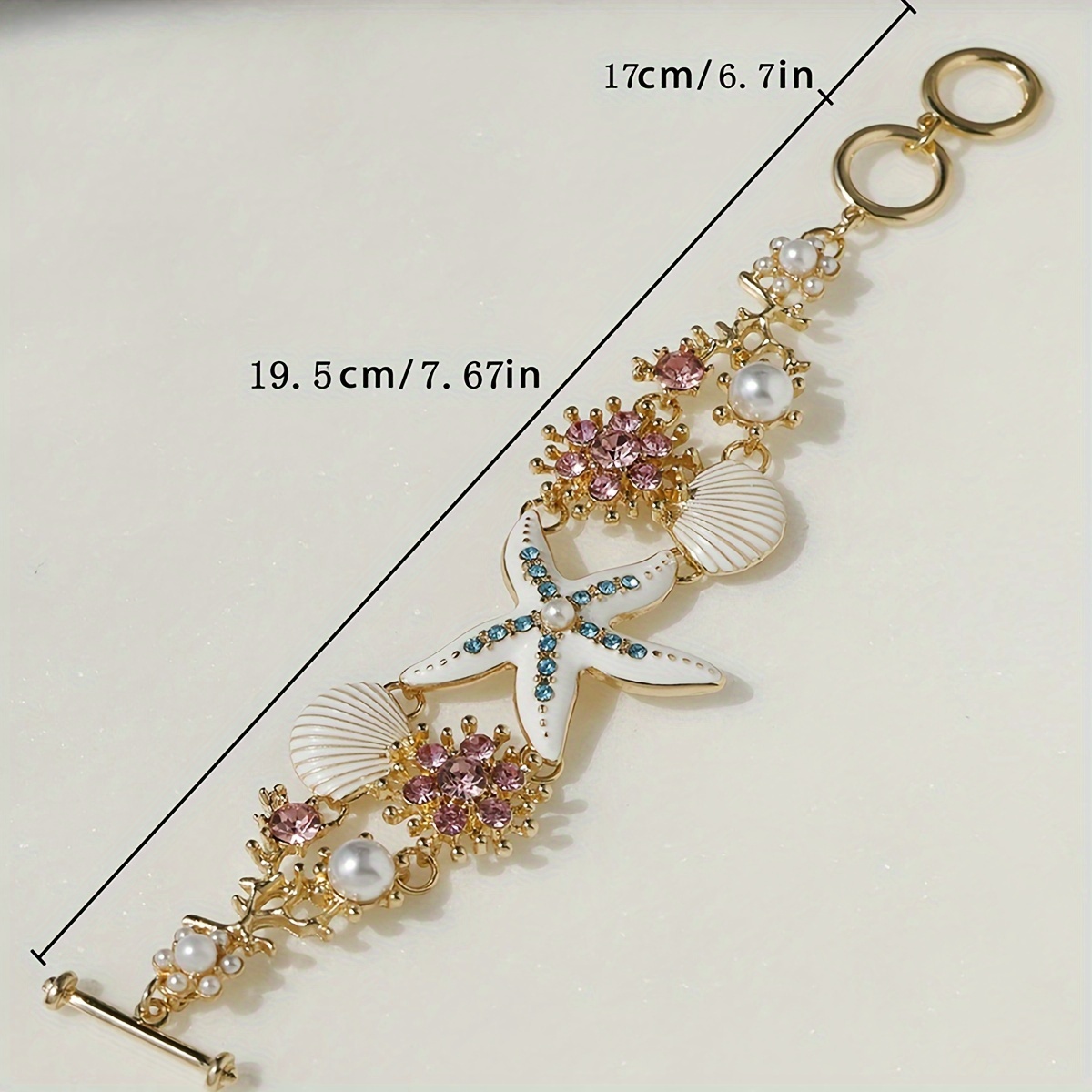 Bohemian Ocean Starfish & Seashell Bracelet with Rhinestones