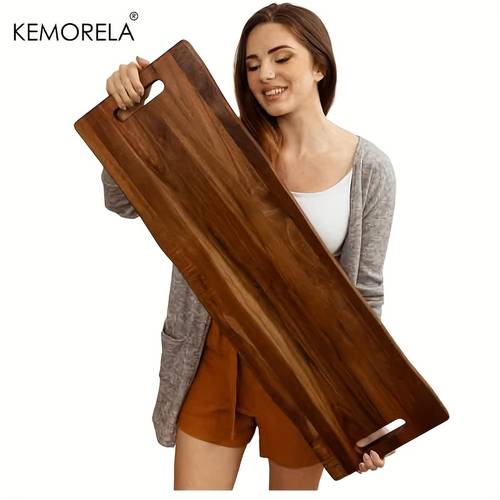 large rectangular wooden serving platter cutting board with handles wood board suitable for cheese charcuterie meat platters party appetizers serving tray for entertaining