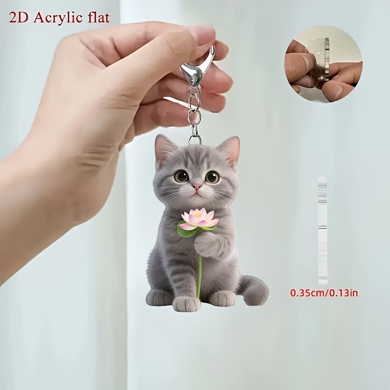 TEMU 2D, Llavero acrílico 2D, Gato rosa y con diseño de - Adecuado para mochilas, llaves de coche y accesorios para amantes de las mascotas - Llavero