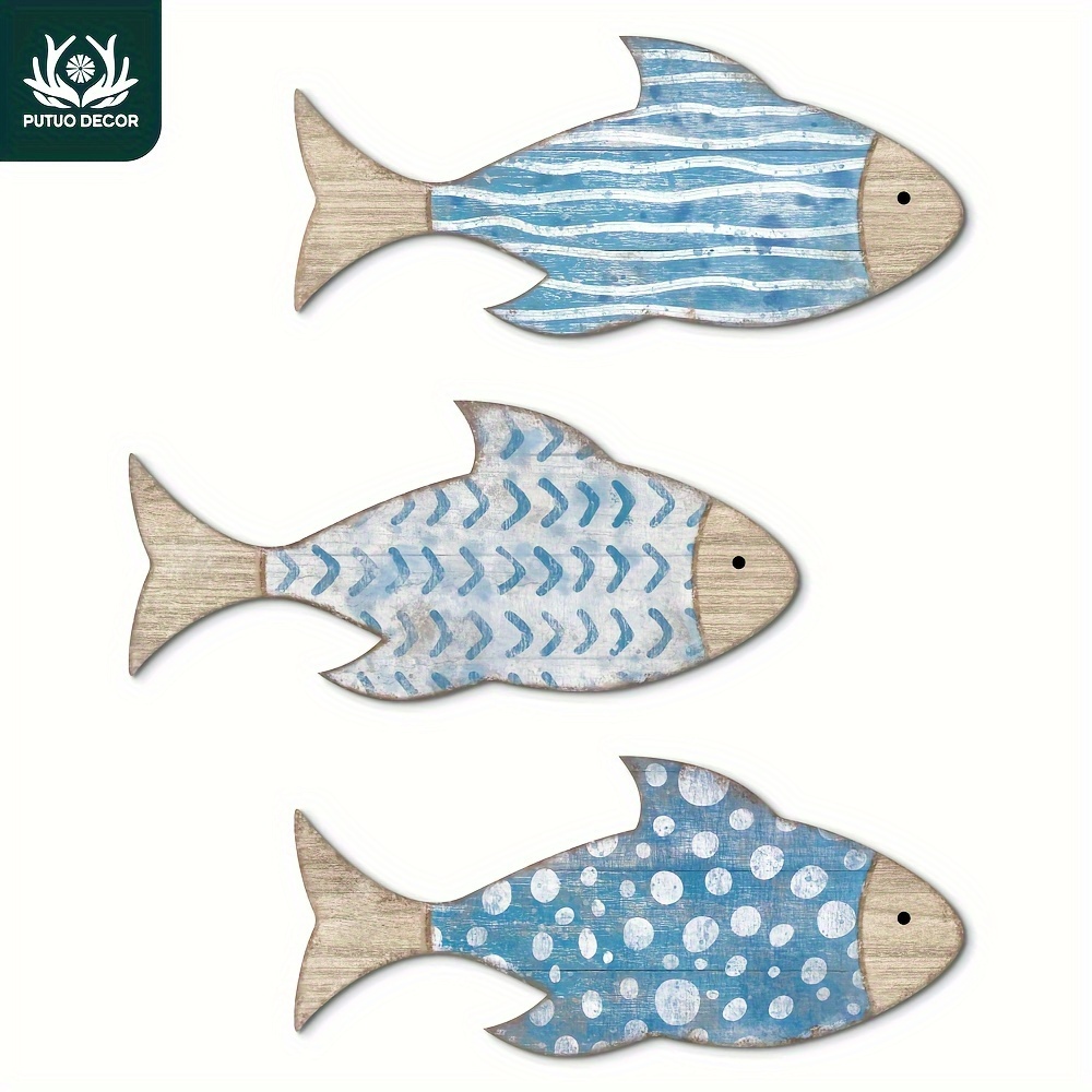 

Putuo Decor 3pc Tropical Fish Wooden Wall Decor, Wood Sign Wall Art Decoration For Home Farmhouse Living Room Cafe Coffee Shop Spa Yoga Studio, Gifts