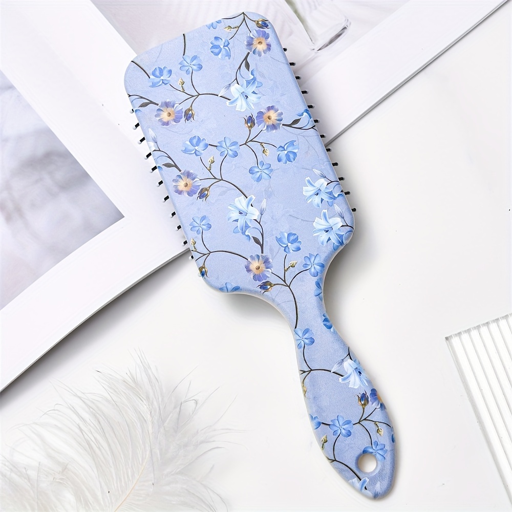 

Blue Floral Pattern Hair Brush, Anti-static Comfortable Massage Brush, Suitable For All Hair Types