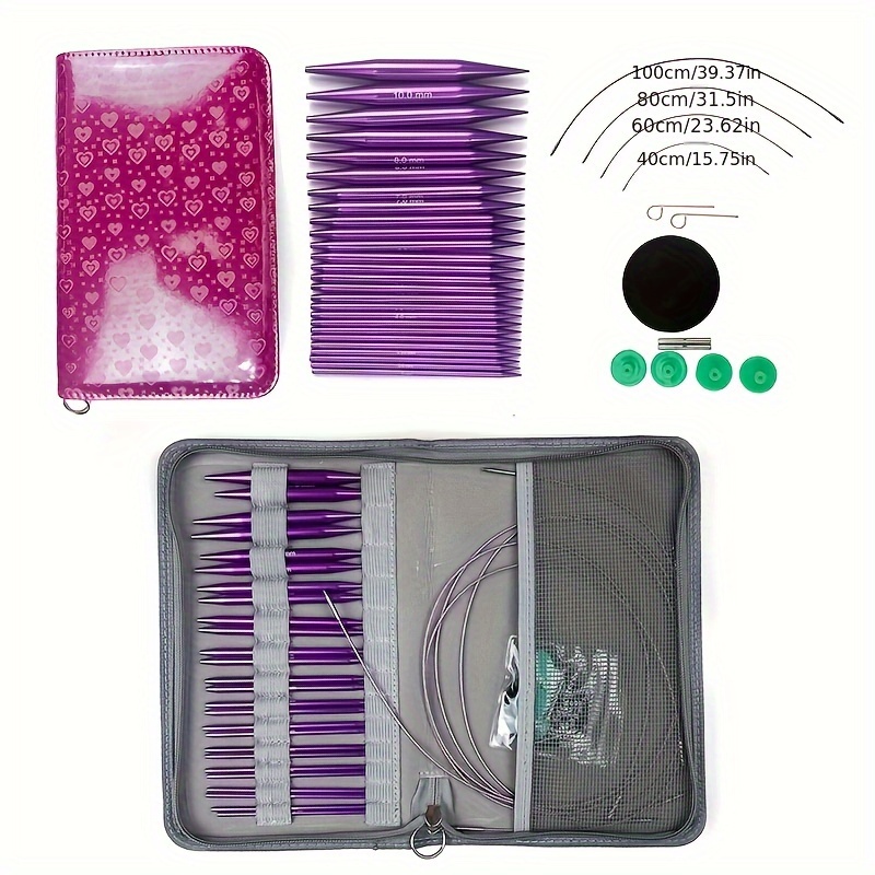1pc Knitting, Crochet Supplies Sweater Needle Detachable Circular Needle Set Purple 10cm Set Of 13 Pairs Pu Bag