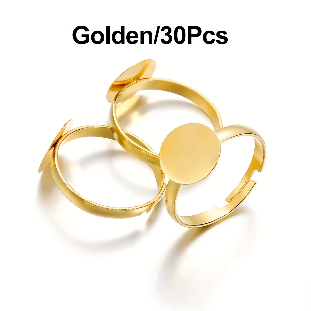 TEMU 30 piezas/paquete Base de anillo ajustable Base de anillo de disco Base de joyas de gemas de Adiciones para hacer adiciones