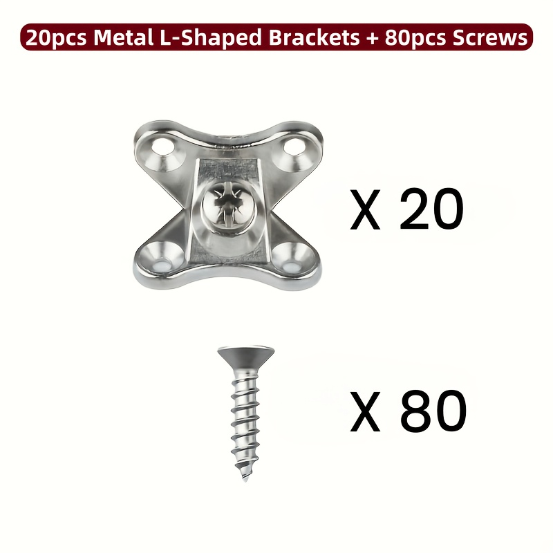 Image of 100pcs Set 20pcs Metal L-shaped Brackets With 80pcs Screws - Smooth Metal Furniture Support Connectors For Cabinets, Drawers, And Wardrobes | Durable And Corrosion-resistant Hardware Solution