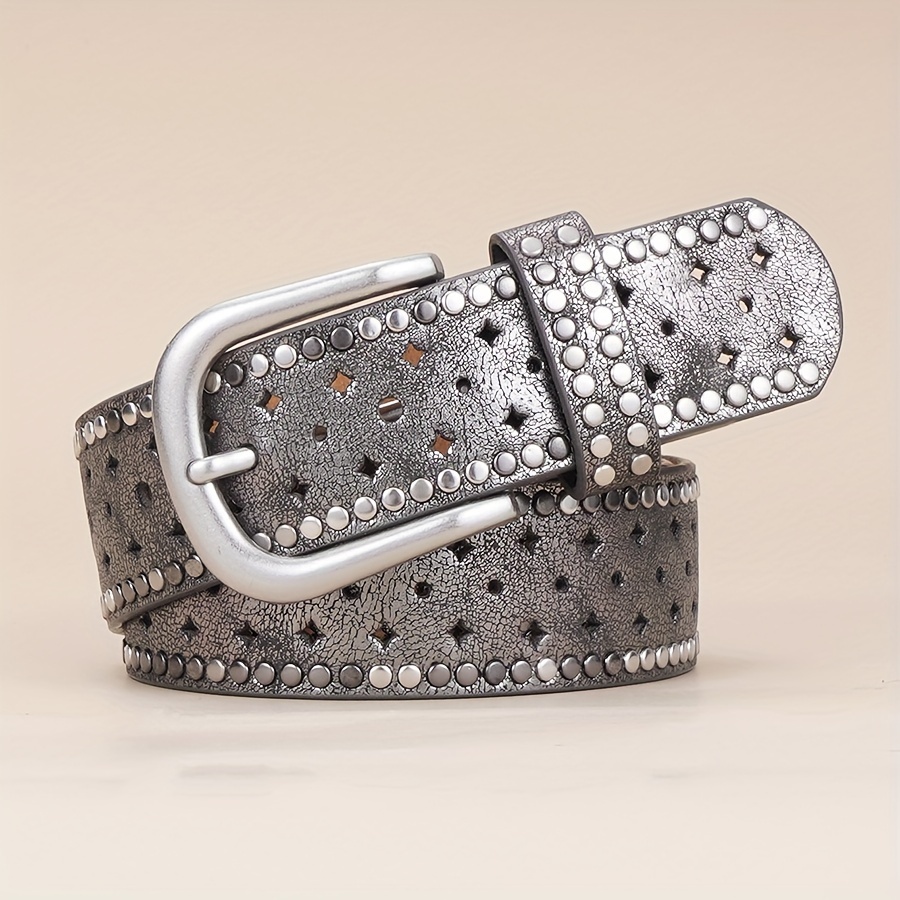 Round Rivet Stud Genuine Leather Belts Hollow Distressed Y2k Temu United Kingdom