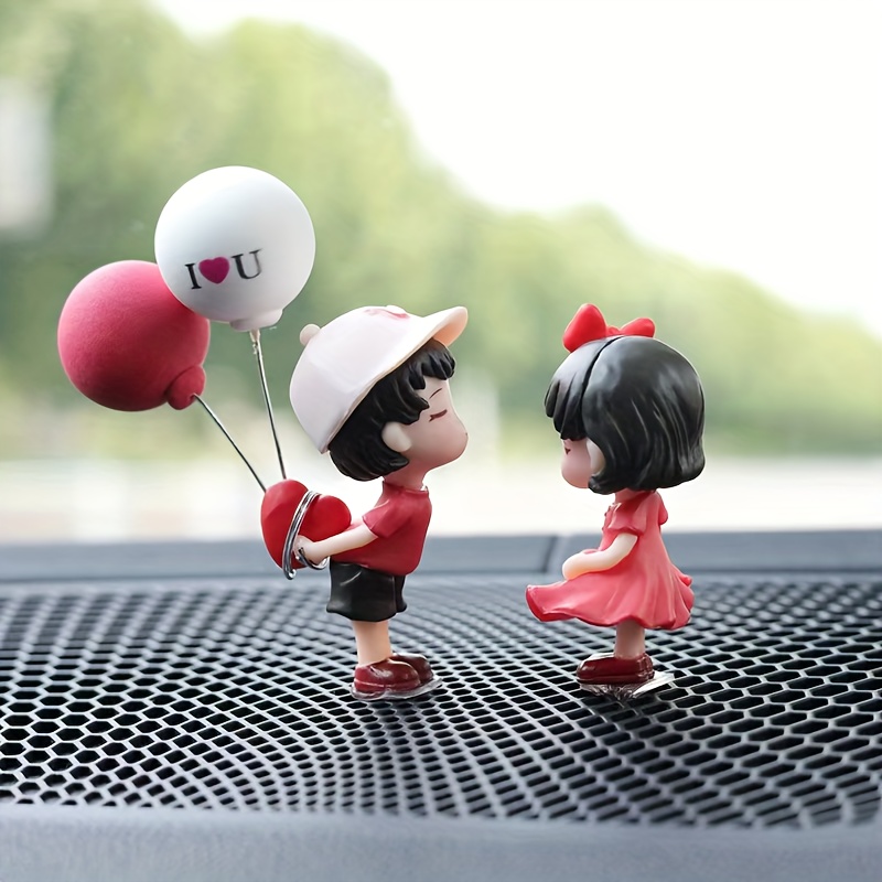 Image of 2pcs Couple Figurines - Pvc Romantic Kiss For Car Dashboard & Home Decor, Cute Love-themed Collectibles For Valentine's Day & Halloween, No Power Needed, Fits Room Types, Car Ornaments