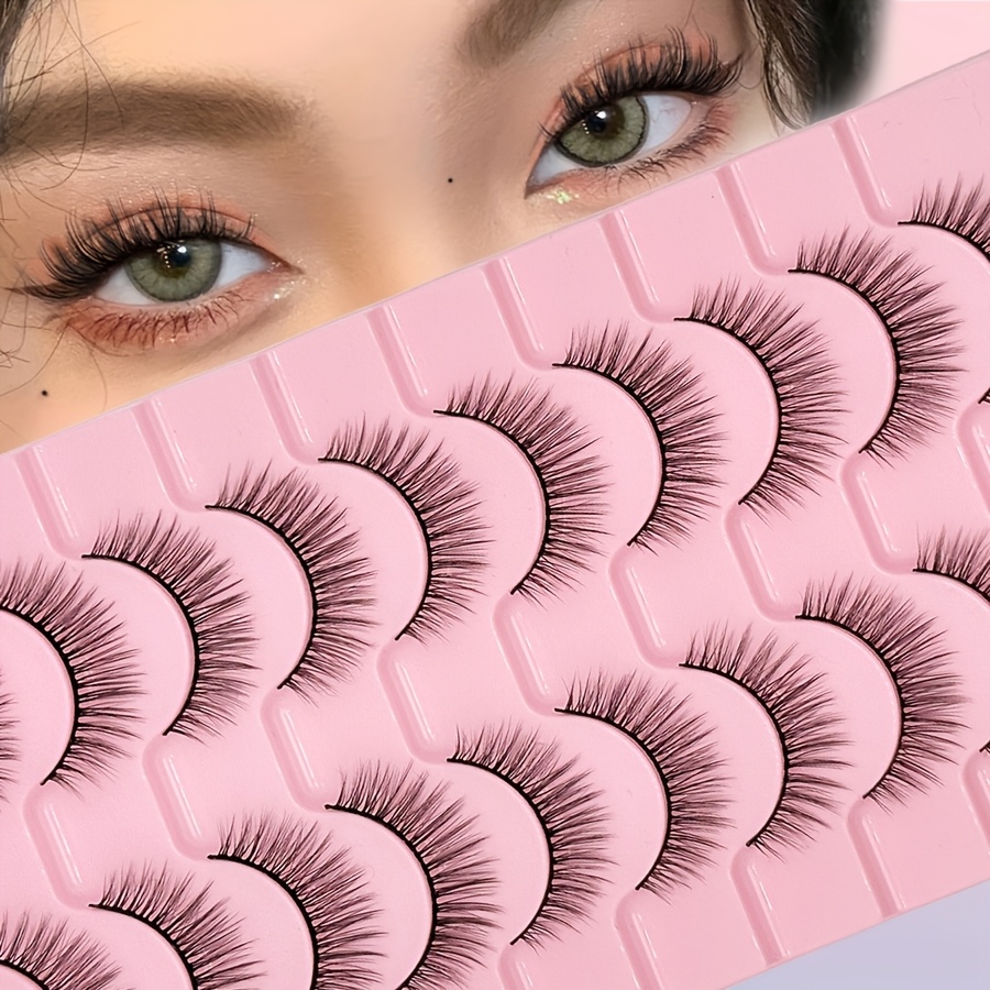 

10 Pairs False Eyelashes Set - Reusable, Low , C/d , 10-12mm Length, 0.05mm Thickness, Multiple Styles For Beginners - Doll, Anime, Fluffy, Extra