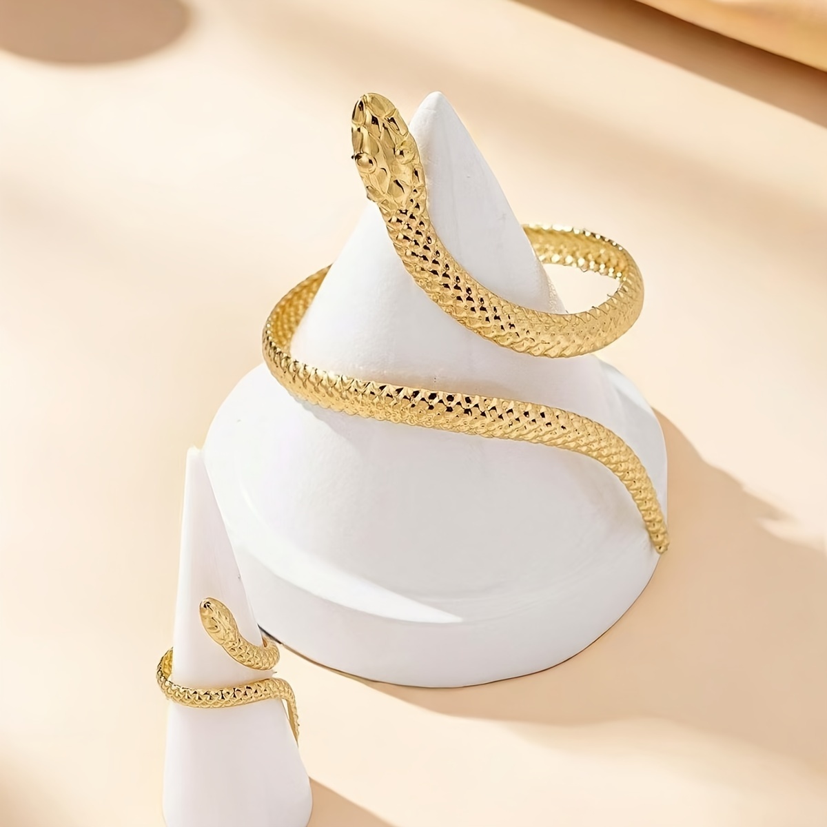 Snake Shaped Adjustable Bracelet Ring Set