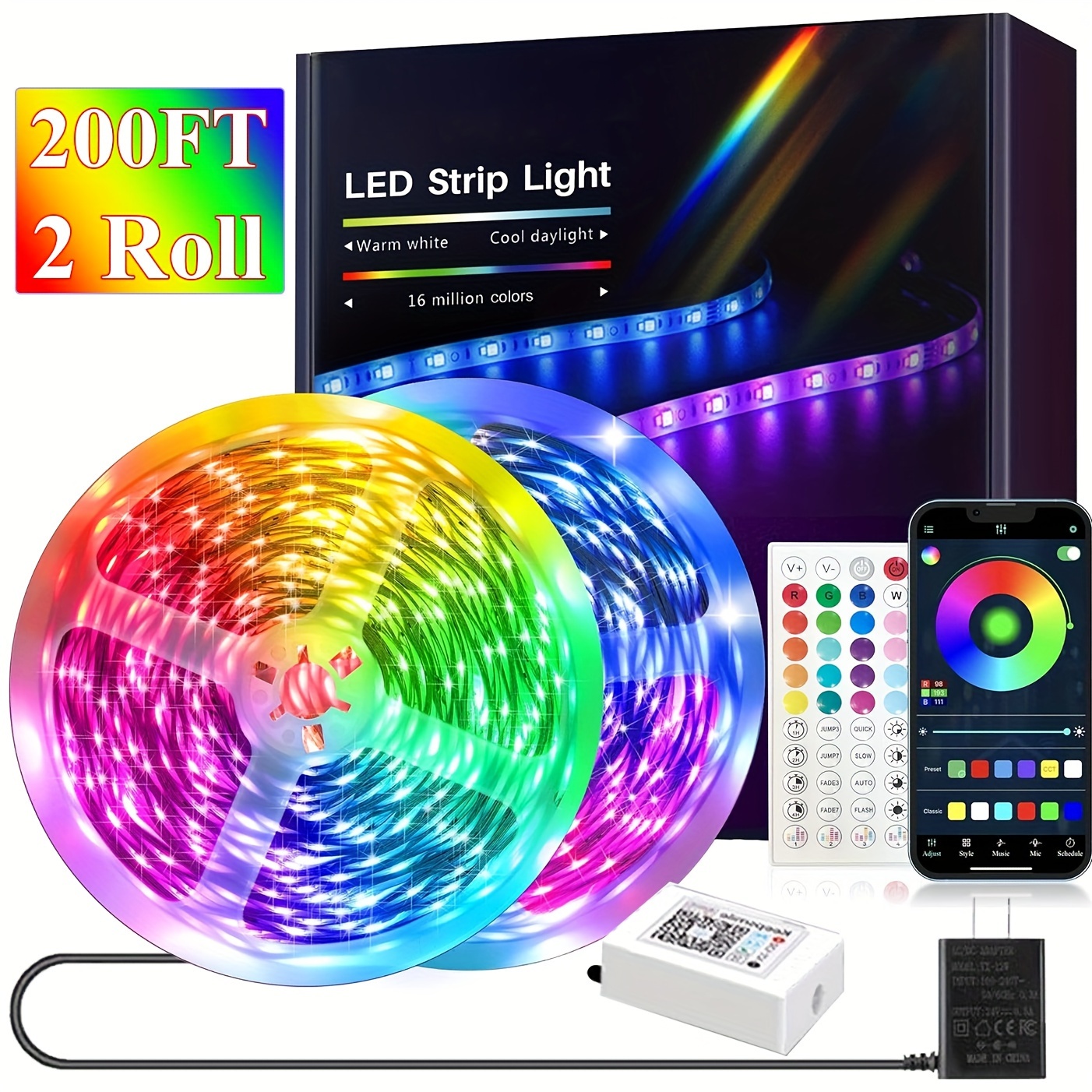 

Led Strip Lights 200ft (2 Rolls Of 100ft) Smart Light Strips With App Control Remote, Rgb Music Color Changing Lights For Bedroom, Party Supplies, Home Decoration Christmas Gift