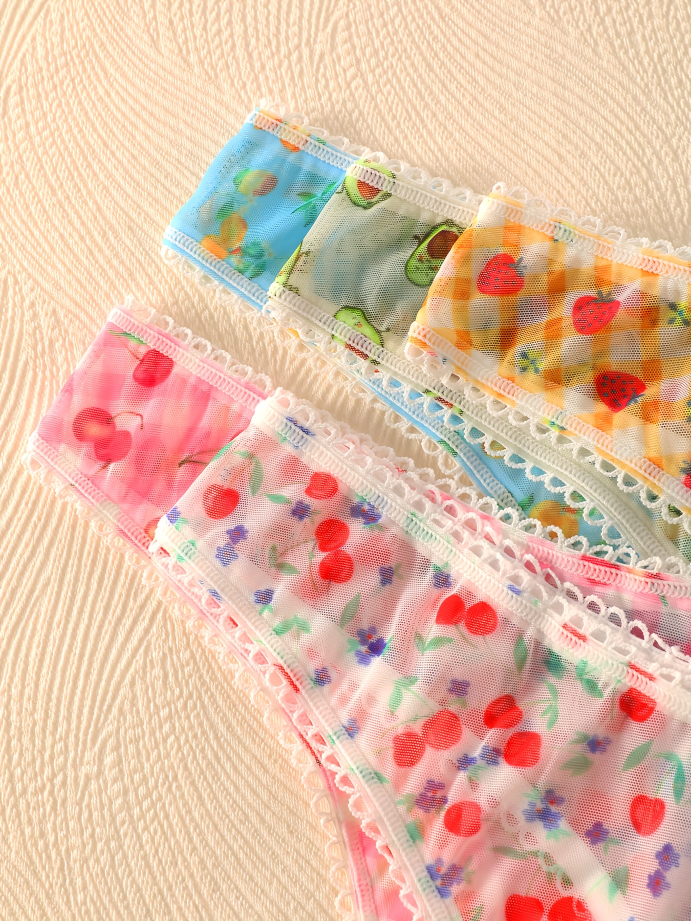 Conjunto de 5 bragas de San Valentín para mujer con estampados de frutas, ligeras, transpirables y cómodas