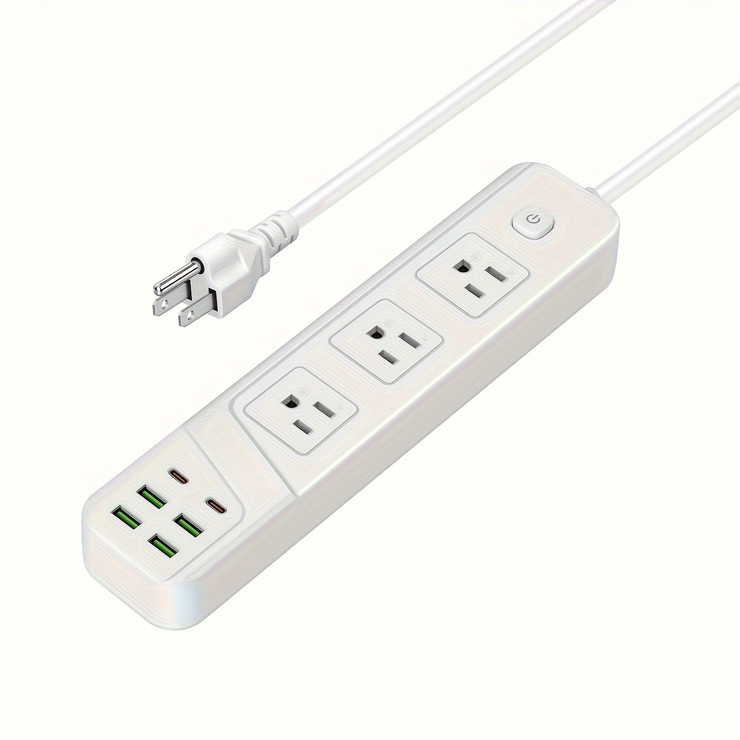 

Rectangular Power Socket With Switch, 3 Outlets 4 Usb 2 Type-c, Fast Charging, Fire Resistant, 6.5ft Rugged Extension Cord For Home Office And Travel, White