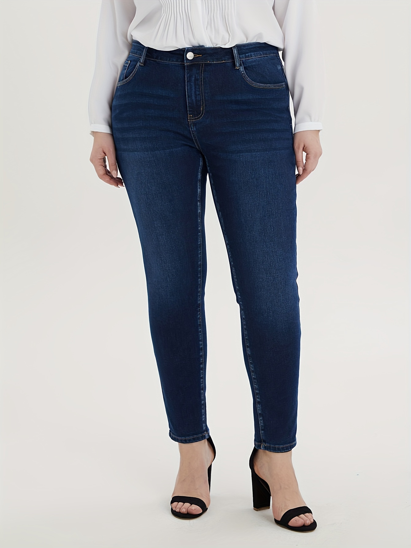 Women's Basic Jeans Plus Size Plain Black Medium Stretch - Temu Canada