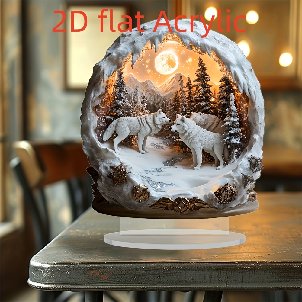 

2d Flat A 2d Acrylic Snow Featuring A Bohemian-style Wolf Pack, Measuring 6.69"x7.87", Serves As A Multifunctional Decoration For Bohemian Homes And Offices, Making It An Ideal Gift.