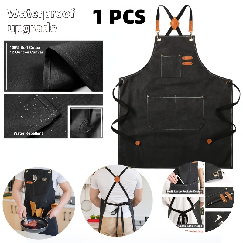 TEMU Men's And Women's Durable Waterproof Thickened Canvas Work Aprons - Adjustable Straps, Essential Kitchen Aprons, Men's Heavy Aprons, Adjustable
