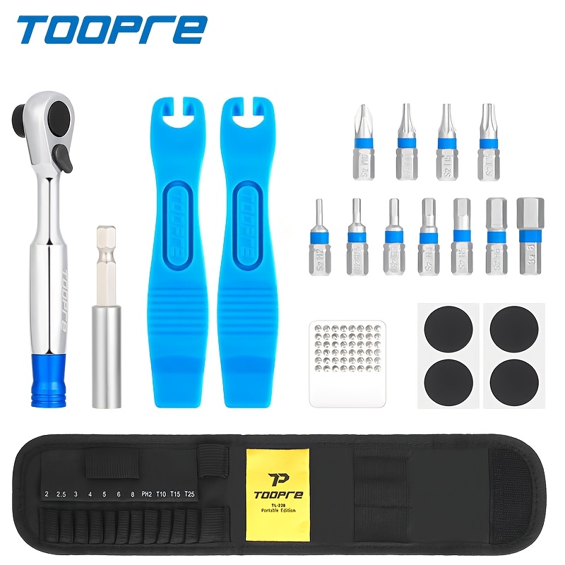 E-shop TOOPRE Fahrrad-Ratsche-Schlüsselsatz, tragbares Reparatur-Werkzeugset, multifunktionales Reifenflicken-Set