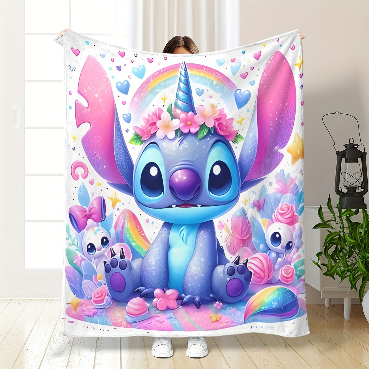 

Stitch Printed Fleece Blanket: Multi-purpose, Suitable For All Seasons, Contemporary Style, Cartoon Theme, 200-250g Weight, Digital Print, Polyester Cover