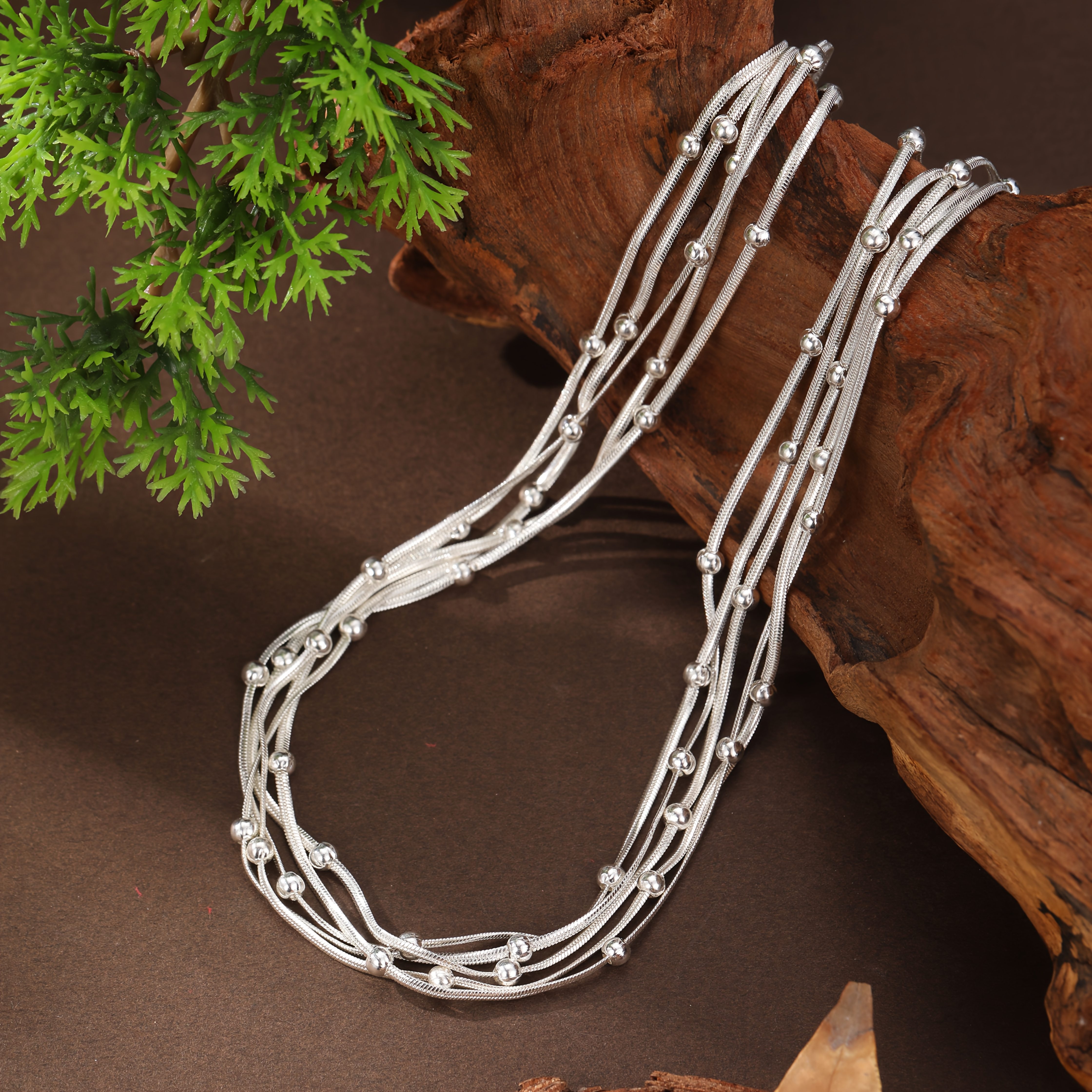 Image of 1 Luxurious Snake Bone Bead Necklace | Silver Plated, Alloy, Ideal For Daily And Banquet Occasions