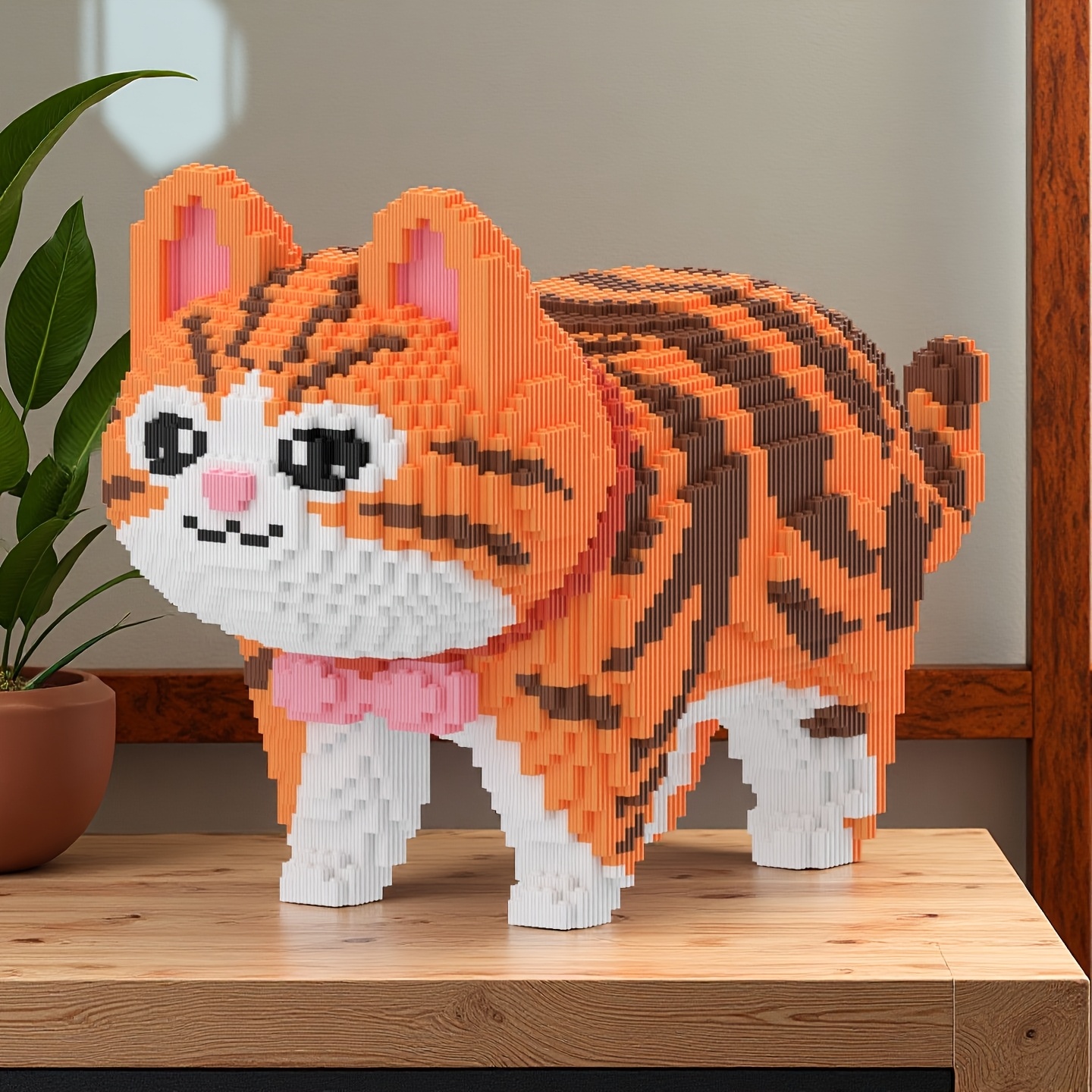 Fat Orange Tabby Cat Building Block Toy, Gift