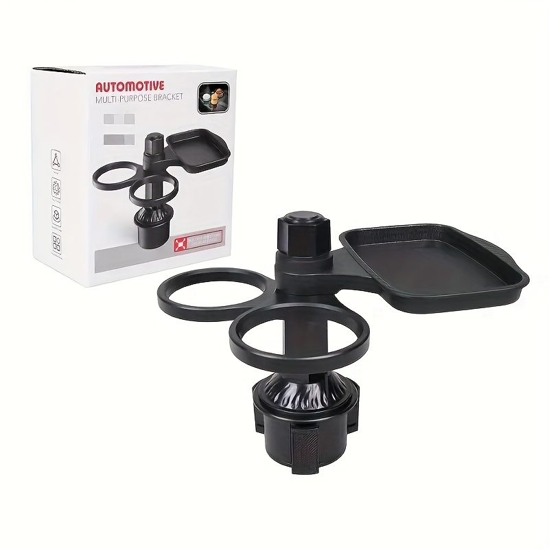 TEMU 360° Rotatable 3-in-1 Car Cup Holder Tray - Expandable & Detachable With Sturdy Base, Great For Road Trips - Fit, Pvc, Black - Must-have Travel Accessory For Snacks & Drinks