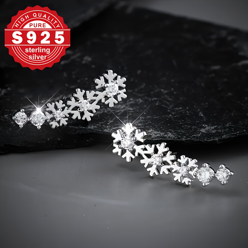 S925 Sterling Silver Three Snowflake Design Stud Earrings