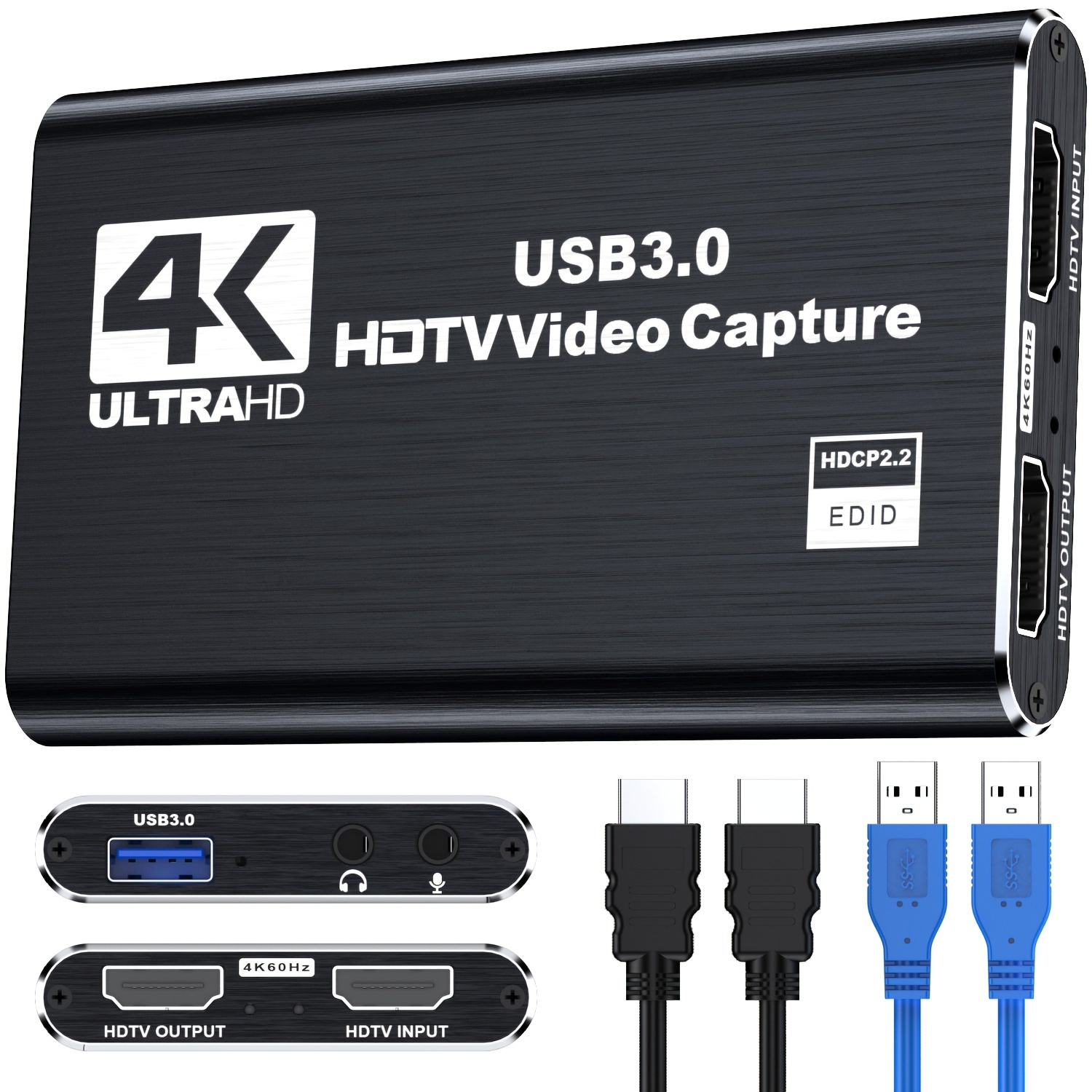 TEMU 4k Hdtv Capture Card For Streaming, Audio With Microphone 4k Hdtv Loop-out, 1080p 60fps Video Recorder For Gaming/live Streaming/video