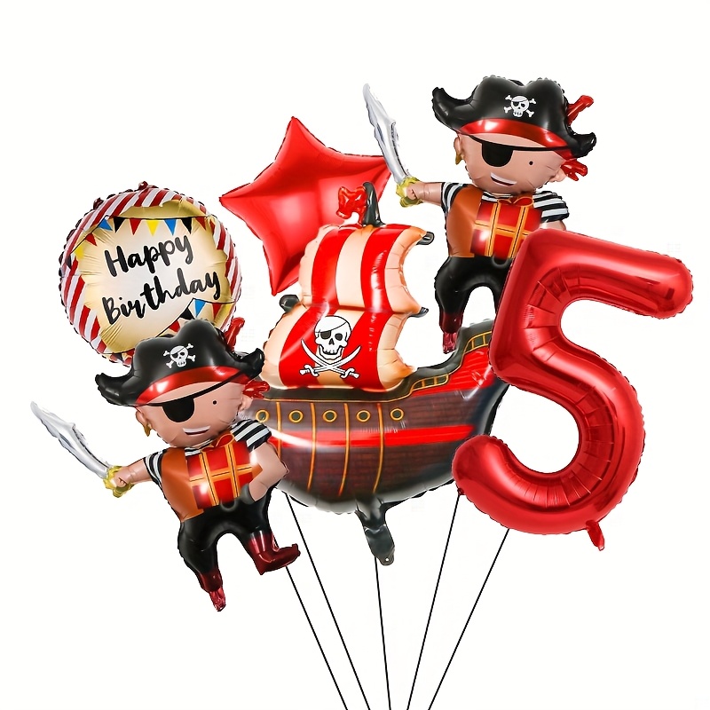Image of Pirate Ship Balloon Party Decorations Featuring Pirate And Ship Elements, A Set Of Balloons Numbered , Suitable For Pirate-themed Birthday Parties And Event Decorations, For Halloween, Christmas