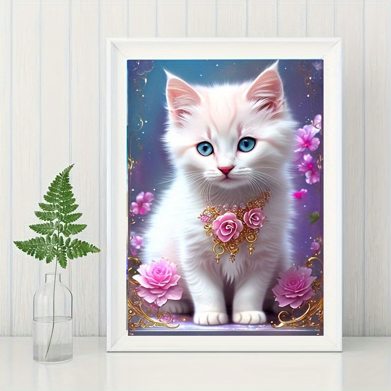 

1pc Cat Flower Pattern Mosaic Puzzle Kit, Diy 5d Round Acrylic Rhinestone Painting Mosaic Craft, Handmade Set, You Can Create Amazing Artwork, Suitable For Home Wall Decoration.20x30cm.