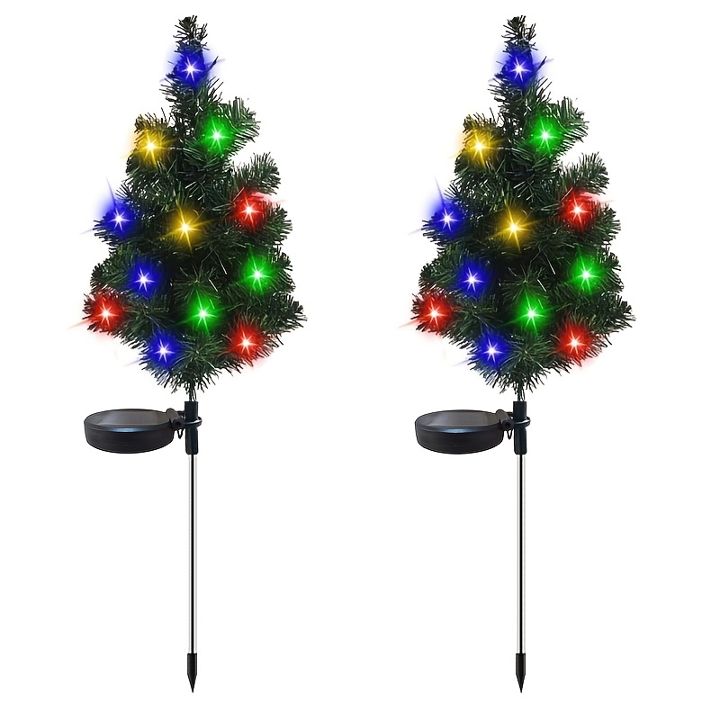 TEMU 2pcs Christmas Tree Solar Lights Christmas Outdoor Party Decoration Solar Garden Lights Colorful Led Christmas Tree Lights Courtyard Lawn Front
