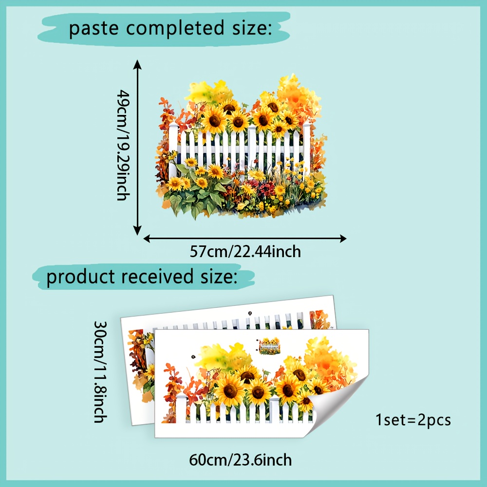 Image of 1 Set (2pcs), Wall Stickers, Sunflowers, Removable Pvc Decals, Suitable For Wall And Door Decoration Decals, 11.8in*23.6in*2pcs