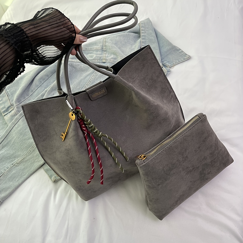 2pcs Matte Vintage Bag Set, Large Capacity Shoulder Bag 2024 New Autumn Women', Casual Tote