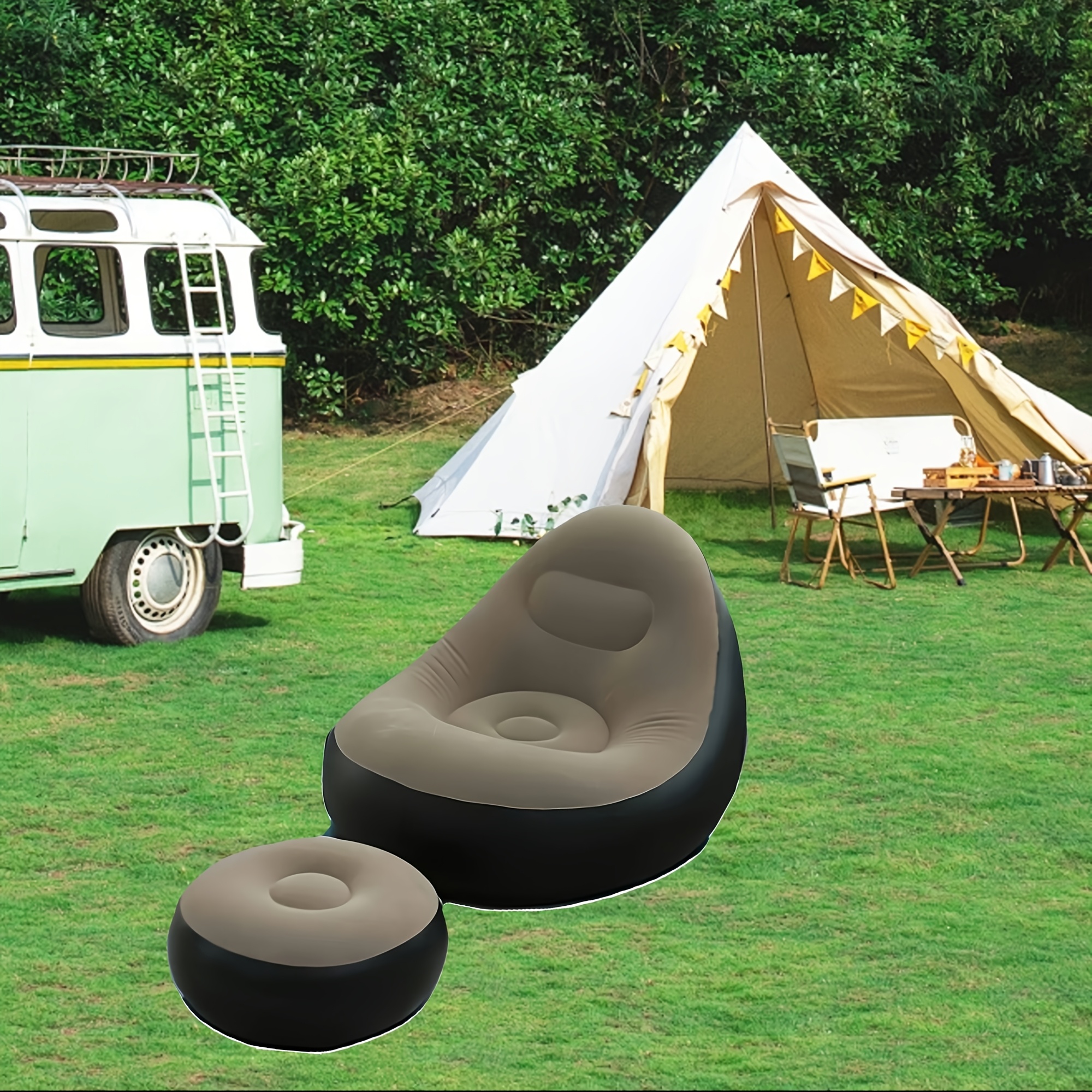 2pcs inflatable sofa bed with footrest portable plush velvet folding lounge chair for camping hiking home relaxation air pump non waterproof pvc universal fit details 3