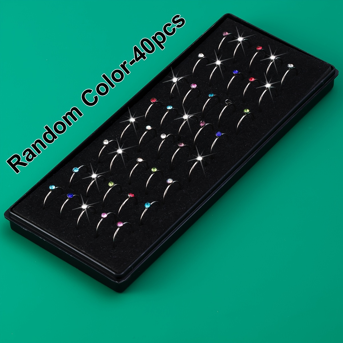 Image of 40pcs/box Synthetic Zirconia Nose Rings Nostril Piercing Jewelry Nose Hoop Ring 8mm Cartilage Tragus Daith Earring Jewelry 20 Gauge -random Color