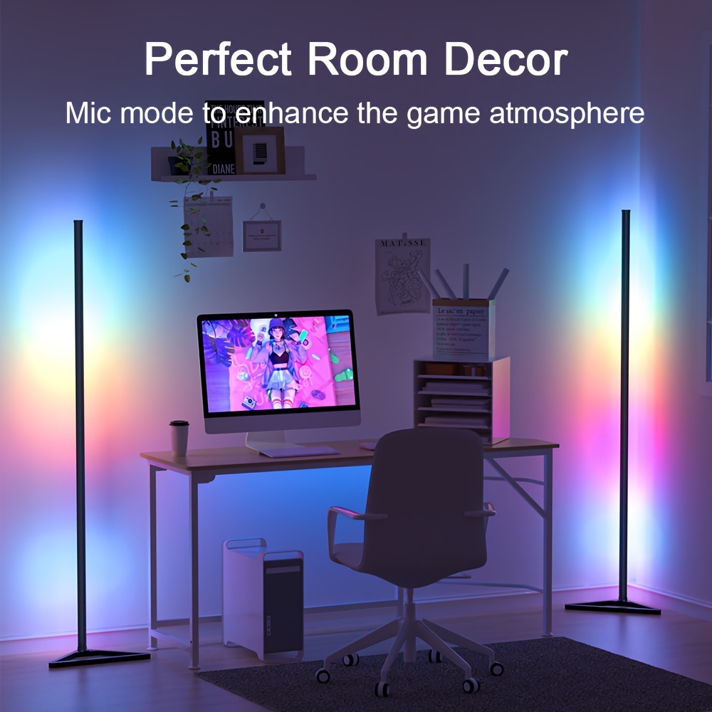 1pc rgb ic floor lamp led corner lamp with smart app remote control music sync dimmable timer rgb dream color changing modern standing ambience light for christmas bedroom living gaming room details 3