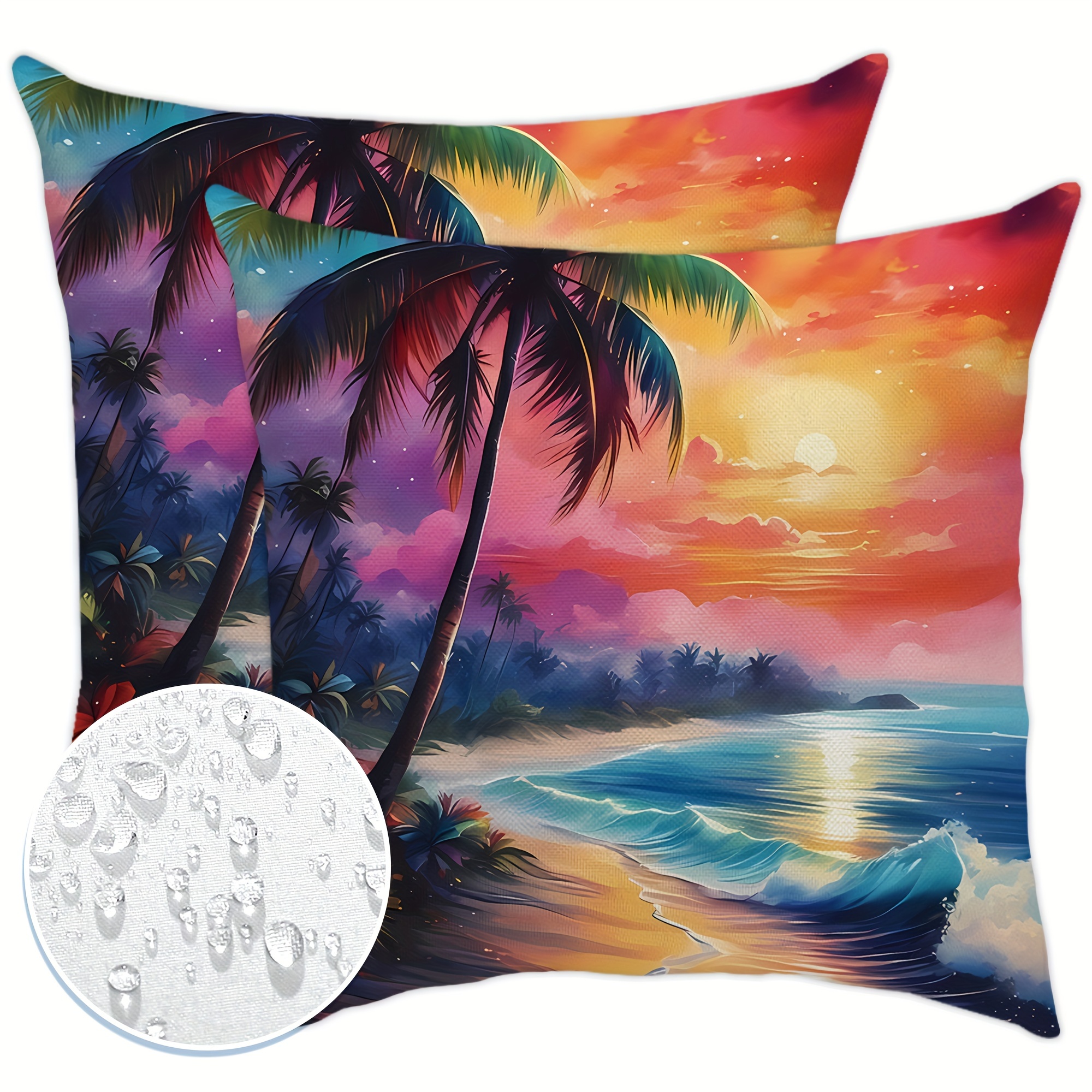 

2pcs Tropical Coastal Waterproof Outdoor Throw Pillow Covers Blue Orange Outdoor Waterproof Pillow Covers18in*18in For Patio Garden Deck Outdoor Furniture Swing Deep Seat Bed Sofa Decoration