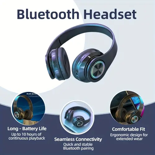 wireless headphones wireless 5 2 gaming headset with led light subwoofer sports over ear headphones for computer low latency noise isolation lightweight