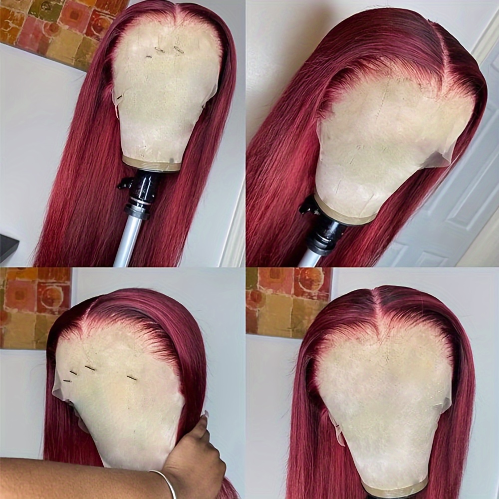 99j Burgundy Straight Lace Front Human Hair Wig 13x4 Hd - Temu