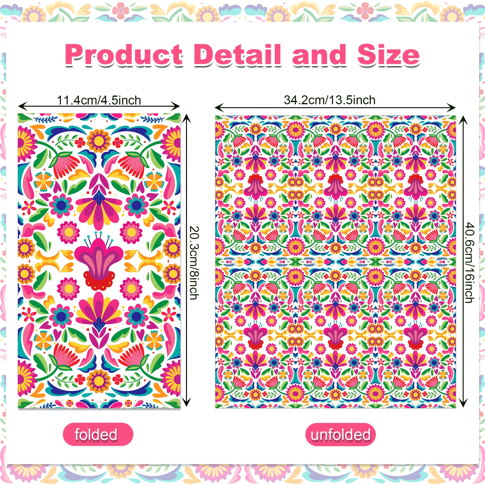 E-shop Set mit 20 Einweg-Mexikanischen Blumenpapier-Servietten, für Badezimmer und festliche Anlässe wie De Mayo, Hochzeiten und Geburtstagsfeiern,