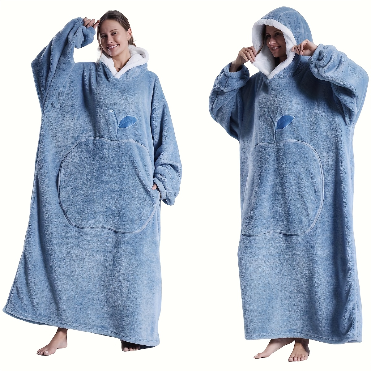 FUSSEDA Oversized draagbare deken-sweatshirt, super dikke warme sherpa fleece knuffeldeken, hoodie met zakken en mouwen, voor volwassenen en kinderen, 12 lichtgrijs, Eén Maat