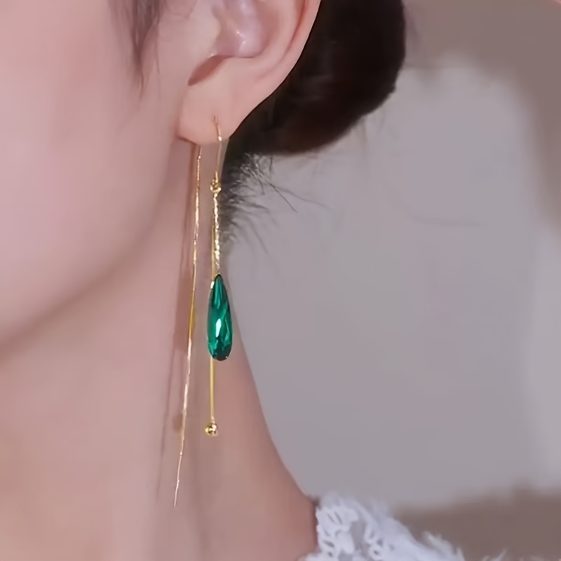 TEMU 1 Pair Elegant Green Teardrop Long Earrings For Women Daily Wear Vacation Outing Holiday Celebration Gift