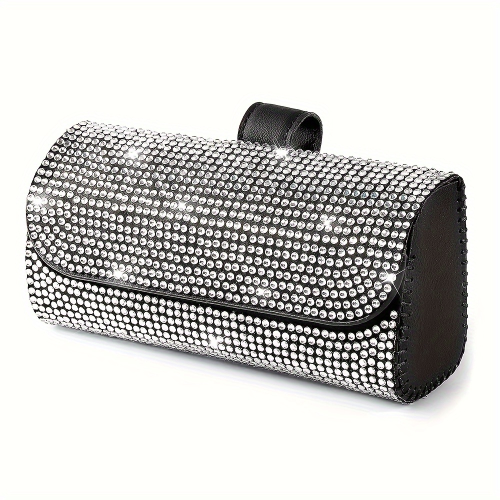 TEMU Bling Glasses Holder For Car Sun Visor, Sparkling Car Holder, Pu Leather Sunglasses Storage Case, Eyeglasses Organizer Protective Box Car Accessories For Truck, Suv, Rv, Toiletry Bag
