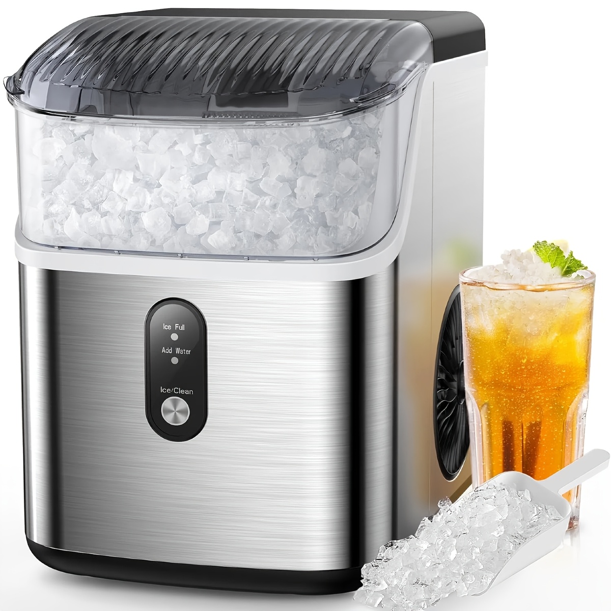 

Extruded Ice Tabletop Ice Maker, 45 /day Maker, With 24-hour Timer, Silvery Self-cleaning Tabletop Ice Maker