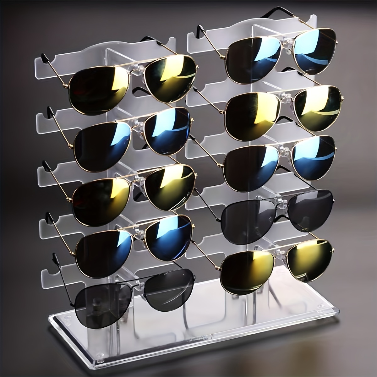 

10-pair Sunglass Display Stand - Clear Acrylic Double-row Eyewear Rack For Men & Women, Portable & Detachable Glasses, Optics Showcase - Plastic, Bubble Bag Packaged, Power-free, Independent Use