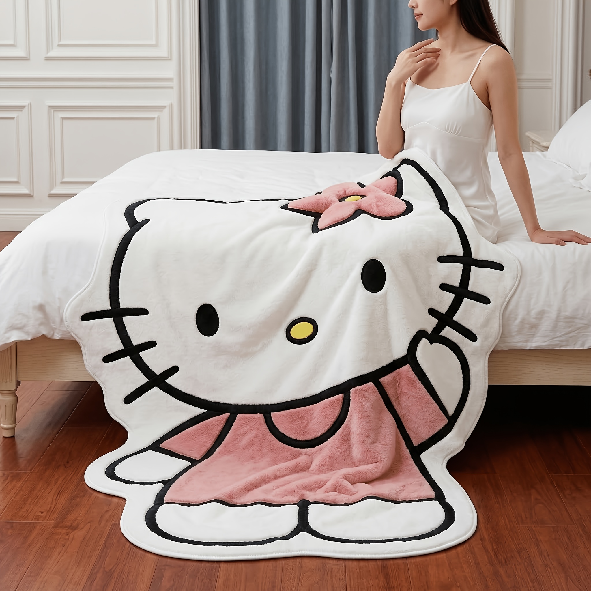 Hello Kitty Irregular Plush Blanket with Fun Character Print