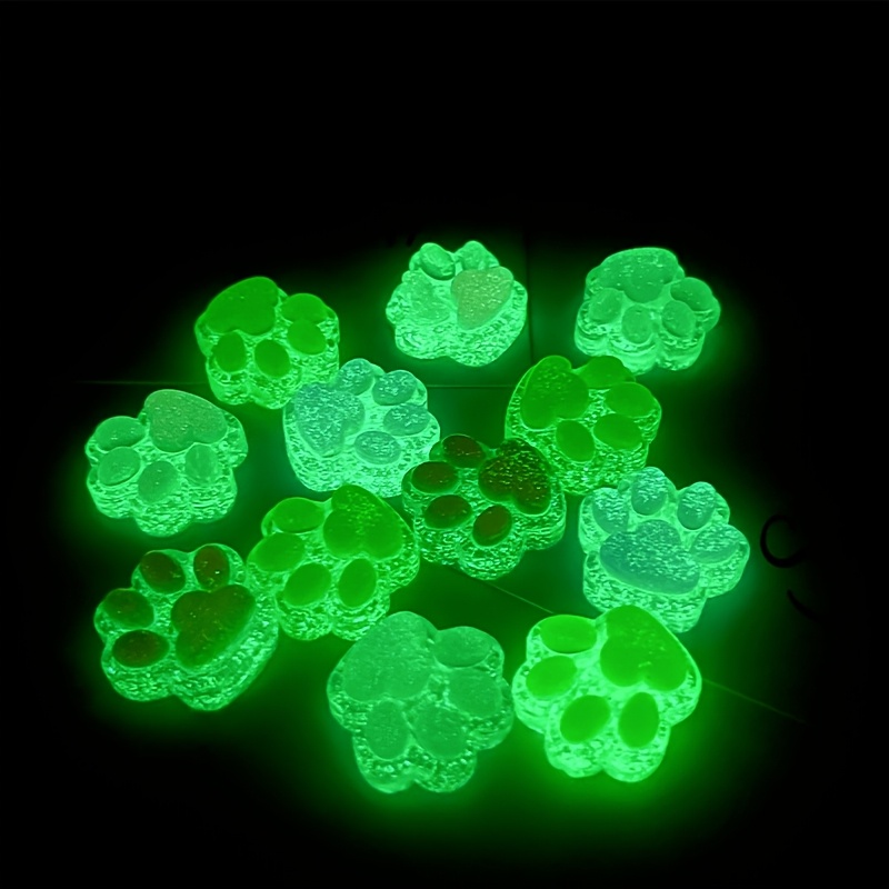 

12-pack Resin Paw Shaped Glow In The Dark Decorations, Versatile Fluorescent Ornaments For Phone, Room, Wall, Hair, And Decorative Scenes