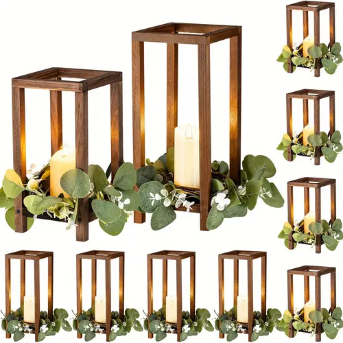 10 pcs wooden candle lantern wedding lantern centerpiece lantern candle holder for table fireplace lantern decorative farmhouse candle lantern for wedding baby shower brown 10 59 in 13 in