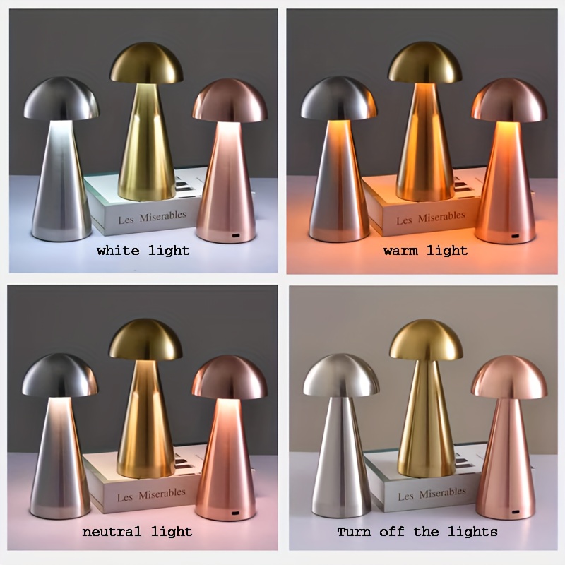 Wireless No-Drill Creative Metal Design Table Lamp, Cone Base Small Mushroom Bedroom Bedside Lighting Ambiance USB Night Light for Living Room Dining Bar Decor, Bedroom Bedside Lighting Ambiance, Living Room Ambiance, Modern Decor, Ambient Lighting