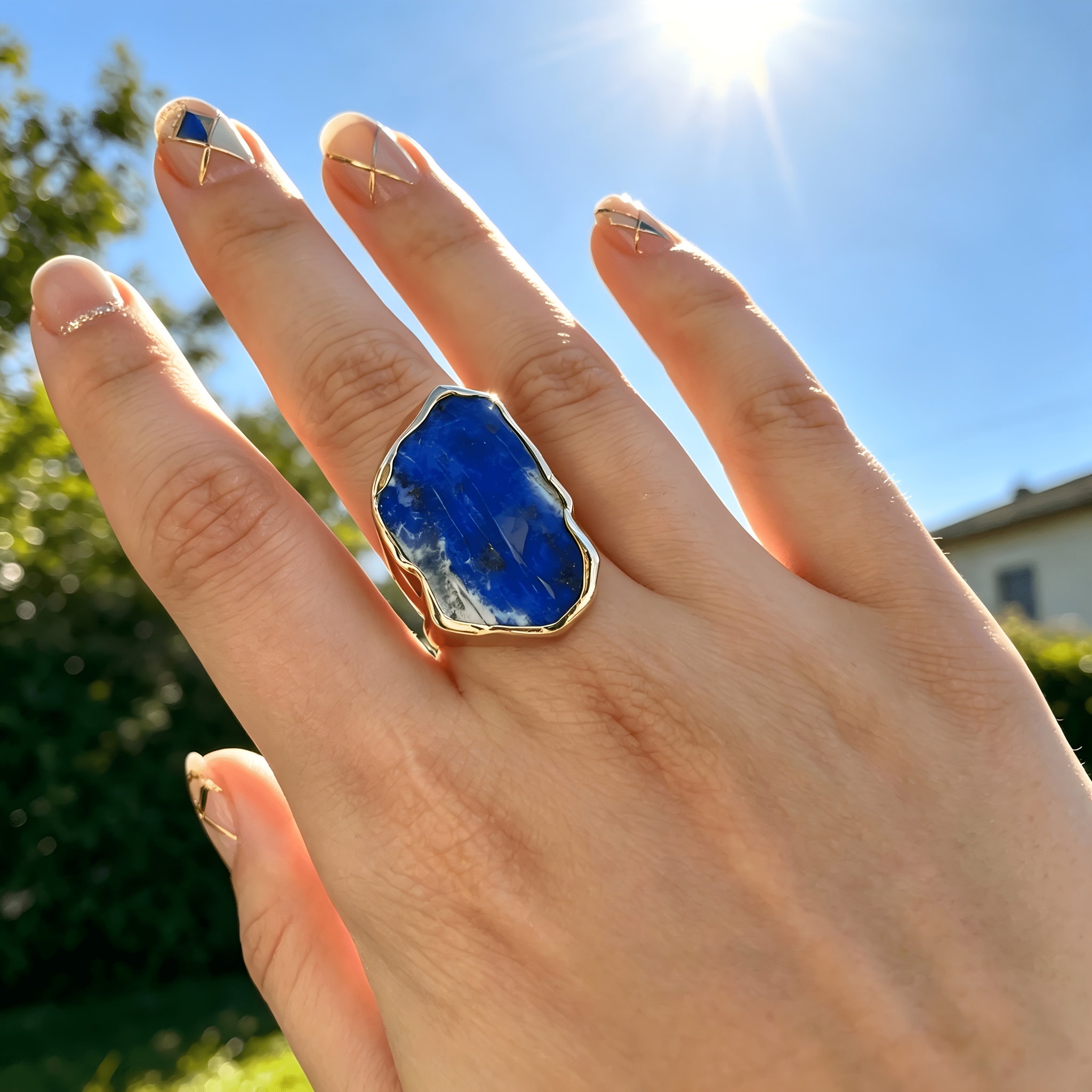Women's Vintage Bohemian Blue Natural Stone Statement Ring