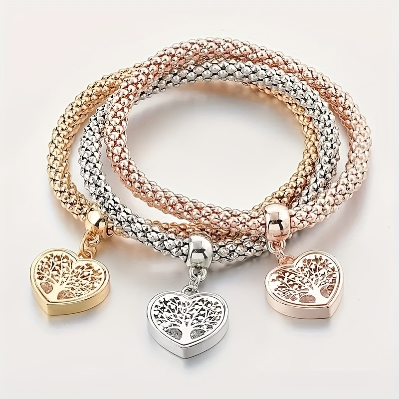 3 Boho-Chic-Armbänder mit Baummotiv – Vintage-Stil, Zinklegierung, zartes Blattdesign, perfekt für jeden Tag, lässiger Schmuck | Boho-Chic-Stil | Armbänder aus Zinklegierung 1