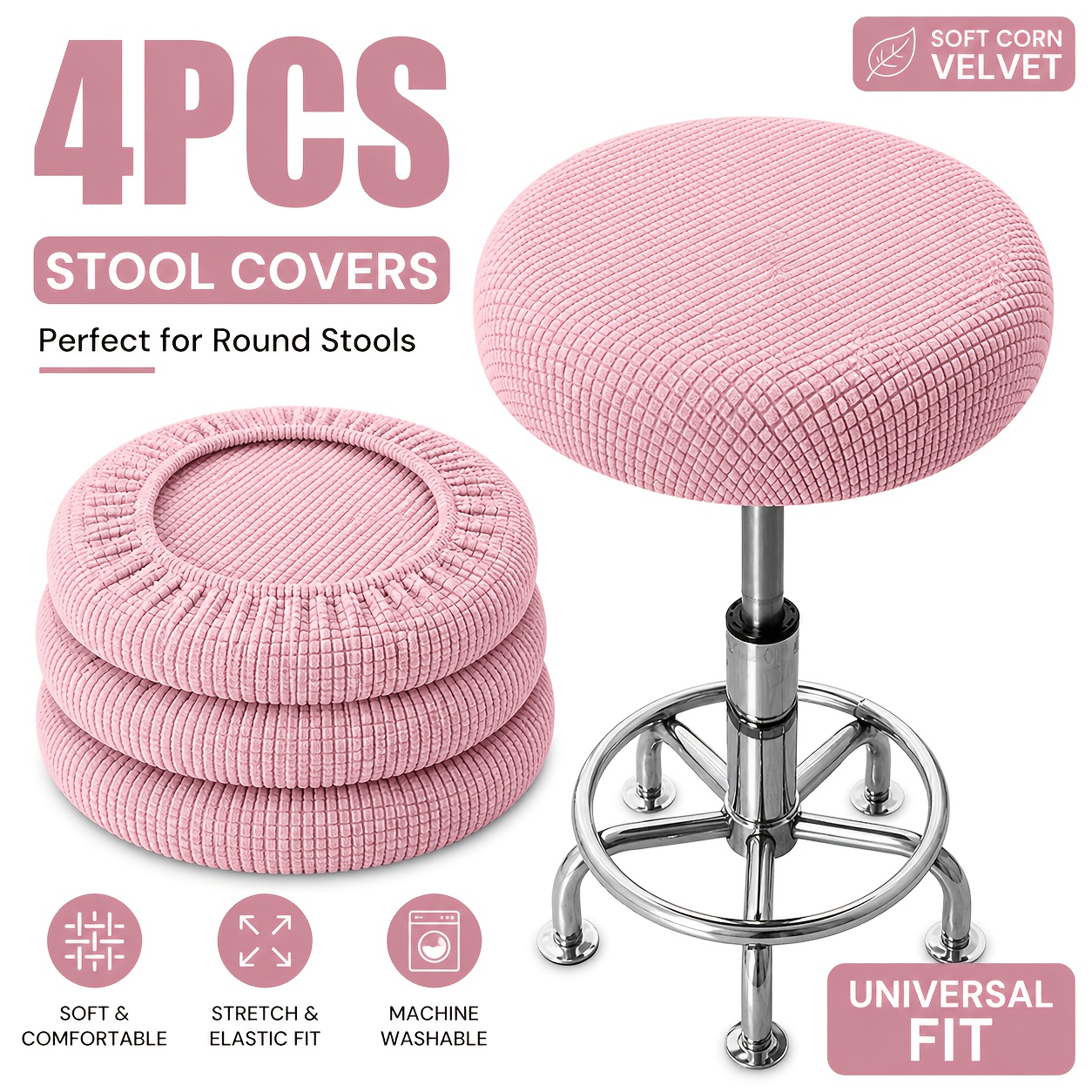 TEMU 4pcs Stretch Round Stool Covers, High Stool Covers, Bar Stool Covers, Salon Swivel Chair Covers, Machine Washable, , 12 Colors .
